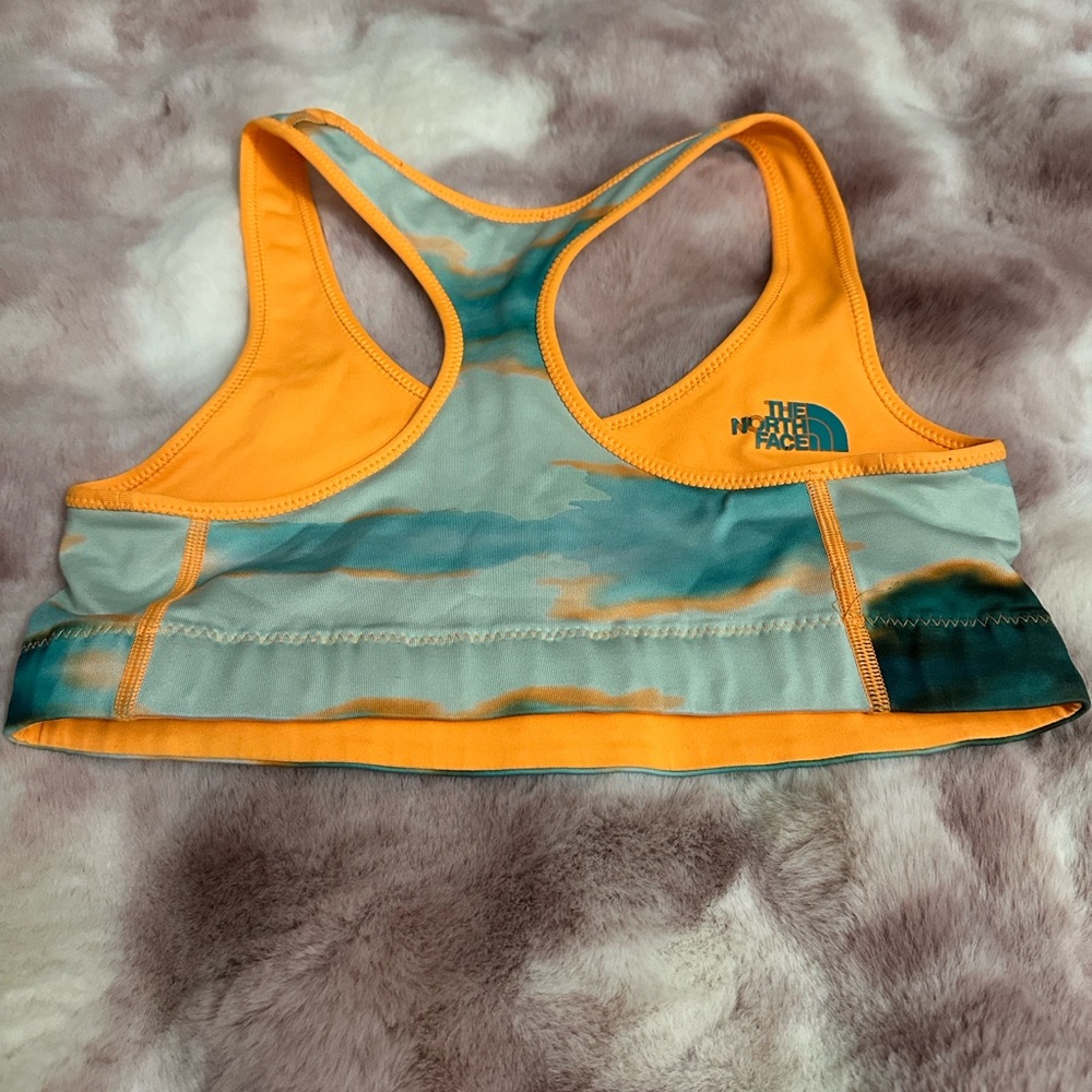 The North Face Orange and Blue Patterned Sports Bra